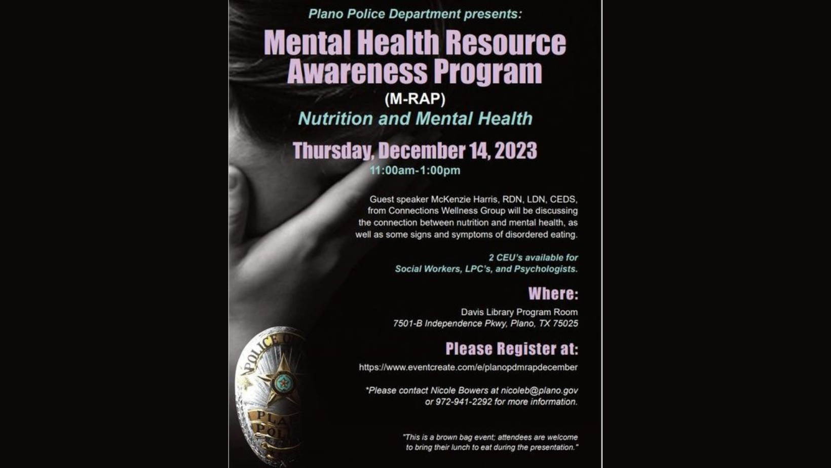 Plano Police Department Promotes Well-Being with Mental Health and Nutrition Awareness Program