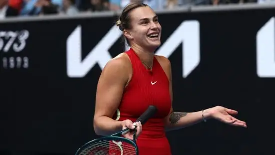 Belarus' Aryna Sabalenka reacts as rain delays the play during the women's singles match against USA's Amanda Anisimova on day eight of the Australian Open tennis tournament in Melbourne on January 21(AFP)