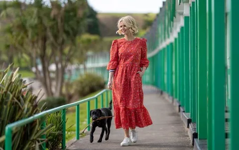 Cath Weller (pictured with her dog Margot near her home in Swansea) has changed her relationship with food