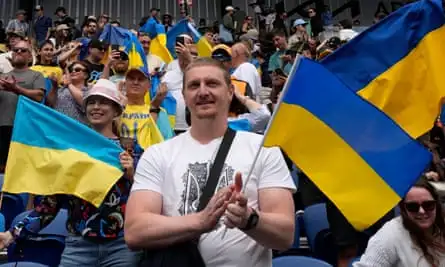 Supporters of Marta Kostyuk her fourth-round win over Russia’s Maria Timofeeva.