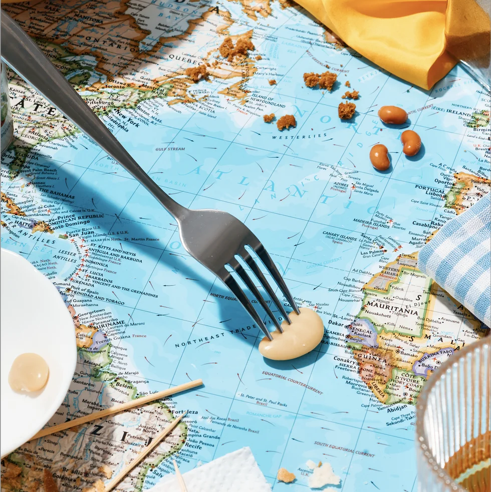 a fork and knife on a map