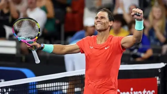 Rafael Nadal of Spain reacts after winning his match against Jason Kubler of Australia during the Brisbane International tennis tournament in Brisbane, Australia, Thursday, Jan. 4(AP)