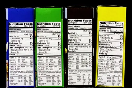 boxes of cereal health information labels