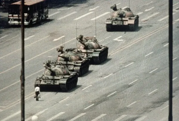 Protester Blocking Tanks Approaching Tiananmen Square