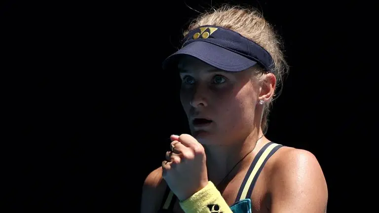 Tennis - Australian Open - Melbourne Park, Melbourne, Australia - January 24, 2024 Ukraine's Dayana Yastremska reacts at her quarter final match against Czech Republic's Linda Noskova REUTERS/Eloisa Lopez