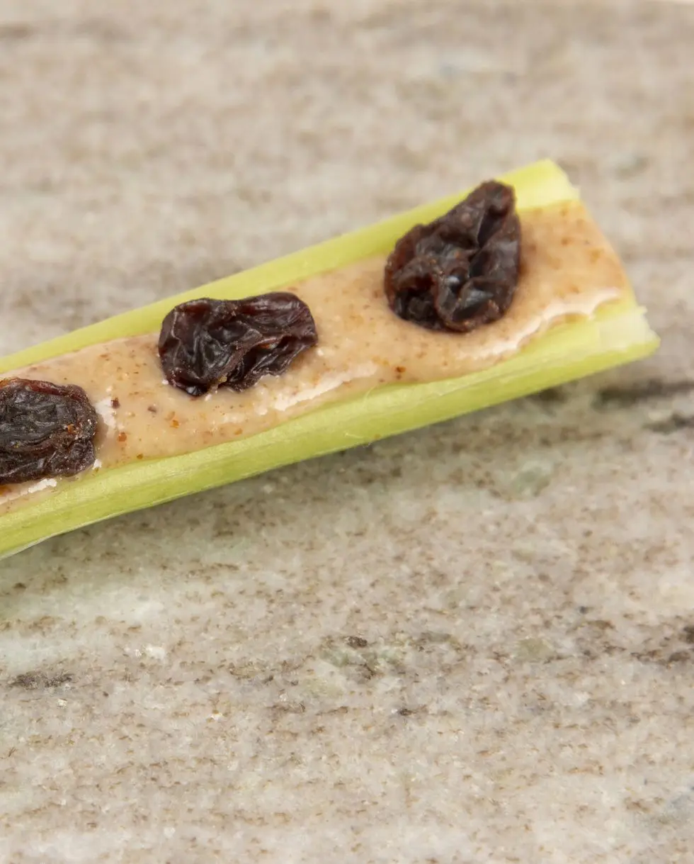 A Healthy Kid Friendly Snack of Celery and Nut Butter