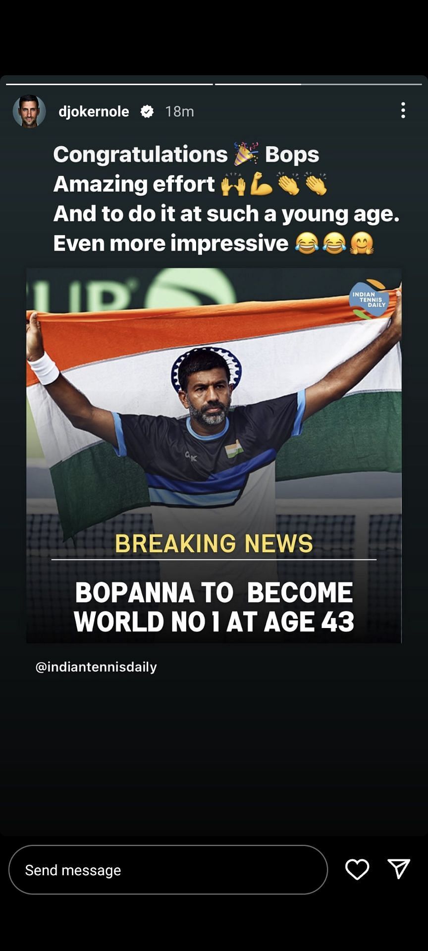 “To do it at such a young age, even more impressive” – Novak Djokovic pulls Rohan Bopanna’s legs after Indian makes history as oldest World No.1