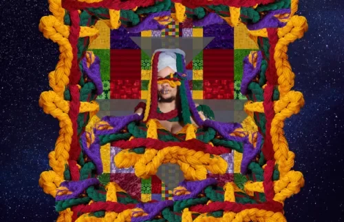 Image: Wit López, Tryna Keep a Straight Face, 2021, digital quilt self-portrait, archival print edition of 50, 12 x 18 in. Courtesy of the artist.