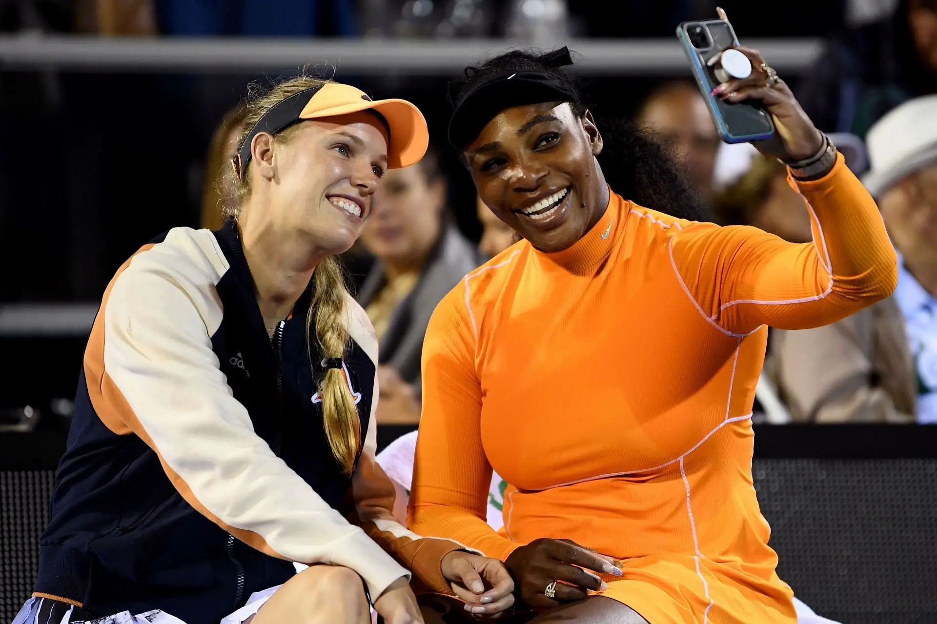 Caroline Wozniacki and Serena Williams at the 2020 Women's ASB Classic