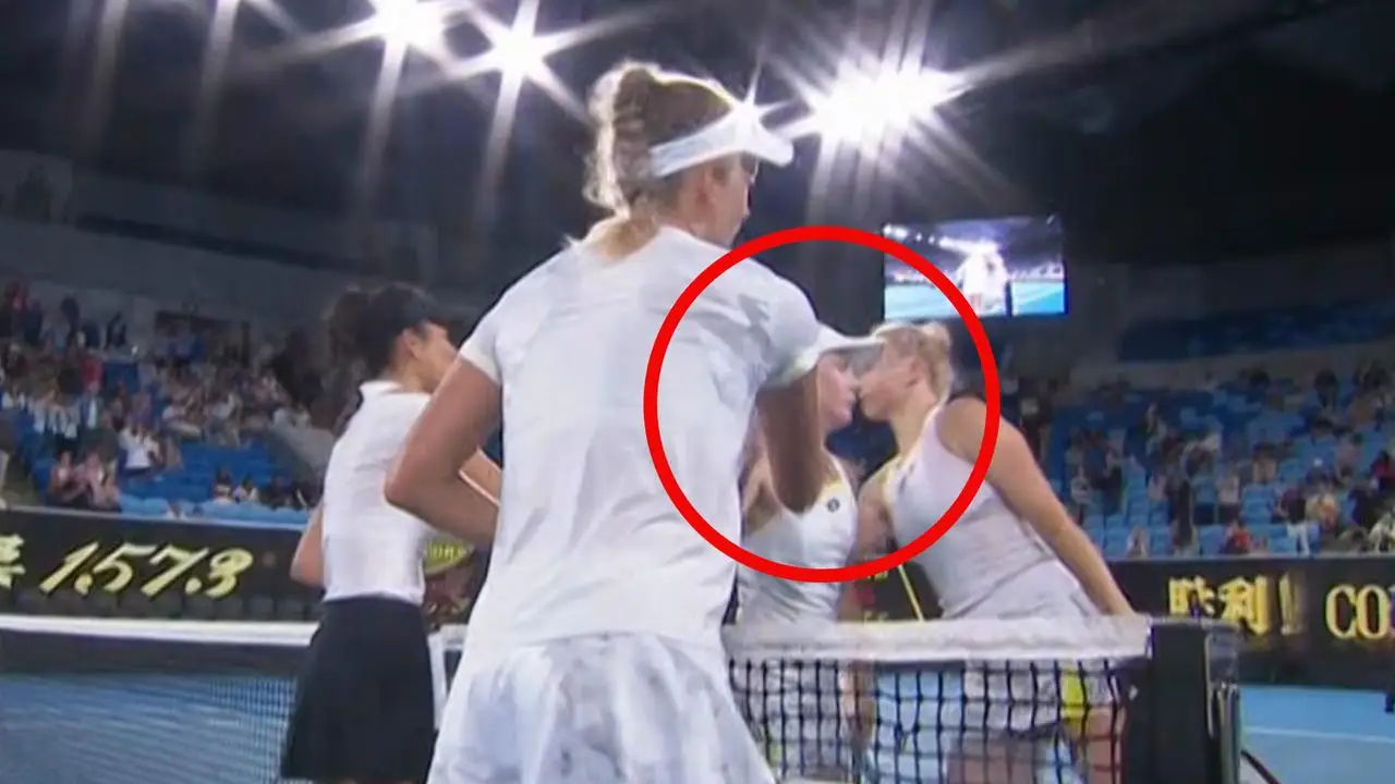 Elise Mertens and Storm Hunter shared a frosty exchange after their doubles match was finished. Picture: Supplied