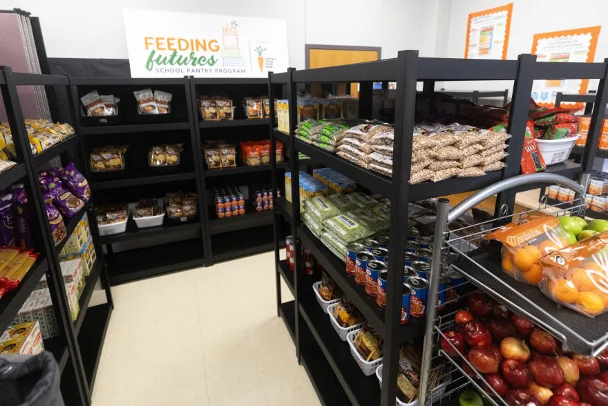 New school-based food pantry program from The Central Texas Food bank at Del Valle ISD, Creedmoor Elementary School on Jan. 24, 2023. Patricia Lim/KUT News