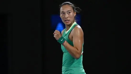 China's Zheng Qinwen reacts while playing against Ukraine's Dayana Yastremska during their women's singles semi-final match on day 12 of the Australian Open tennis tournament in Melbourne on January 25(AFP)