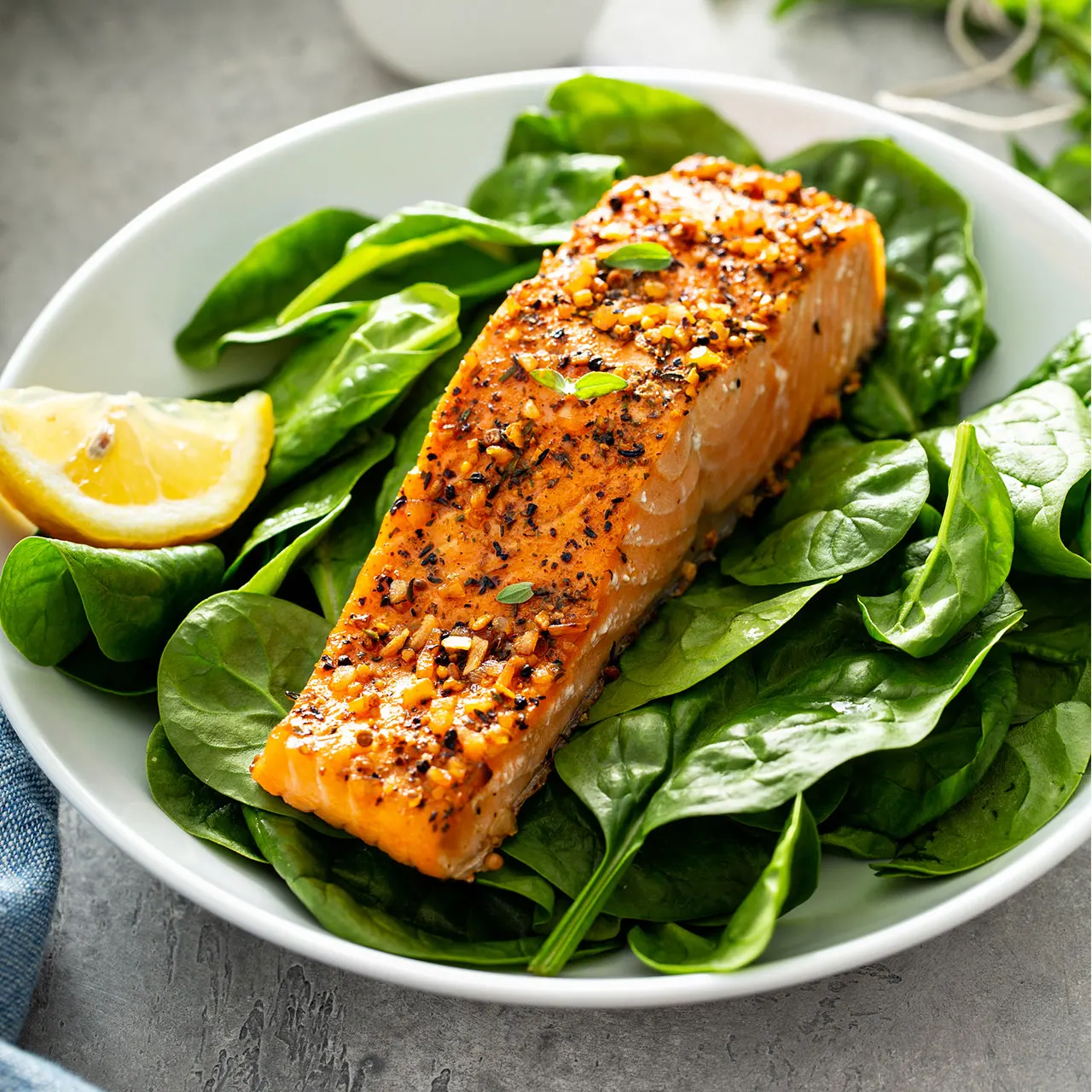 salmon on spinach