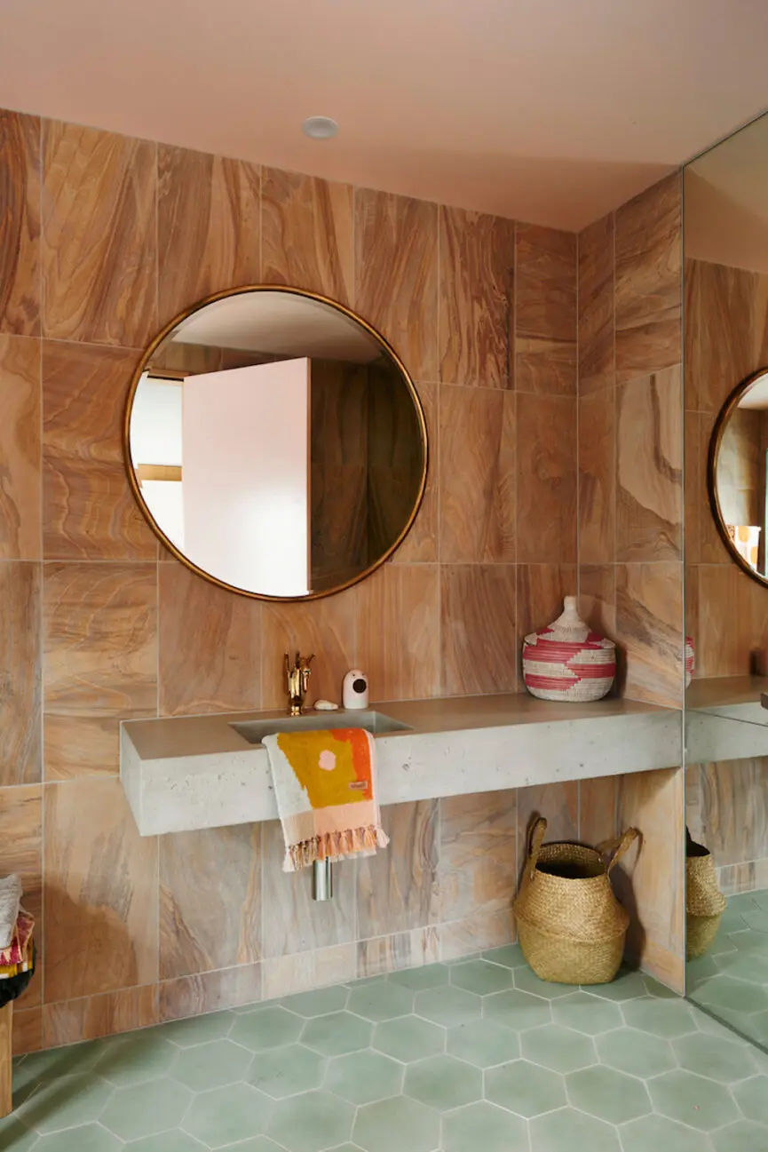 Bright colored bathroom.