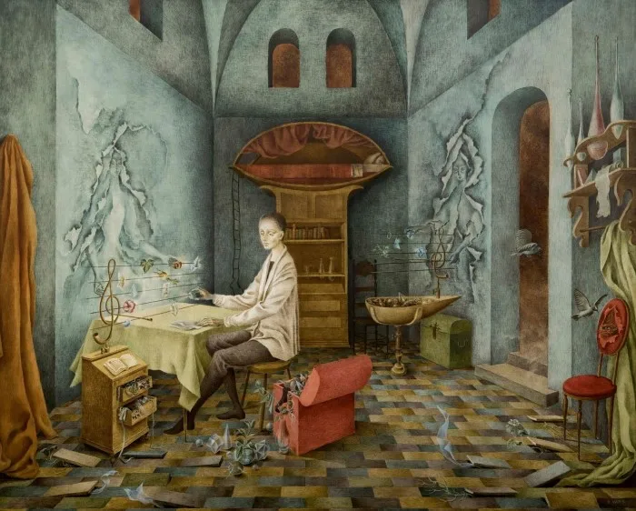 A woman at a desk