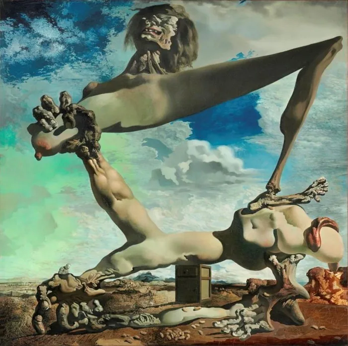 Salvador Dalí’s Surreal painting of a sculpture with limbs balancing on boulders