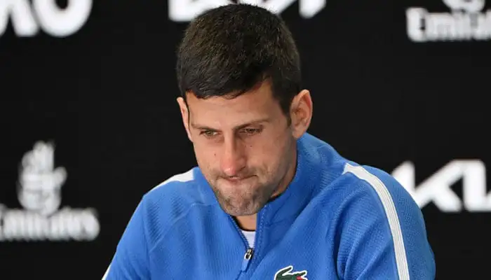 Serbia’s Novak Djokovic attends a press conference after losing against Italy’s Jannik Sinner in their men’s singles semi-final match on day 13 of the Australian Open tennis tournament in Melbourne on January 26, 2024. — AFP