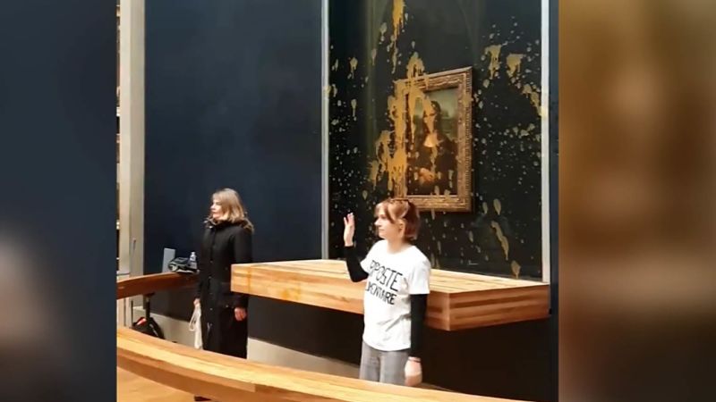Protesters hurl soup at the Mona Lisa painting in Paris