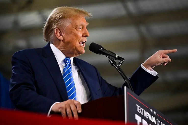 Republican presidential candidate and former U.S. President Donald Trump speaks during a campaign event in Las Vegas.