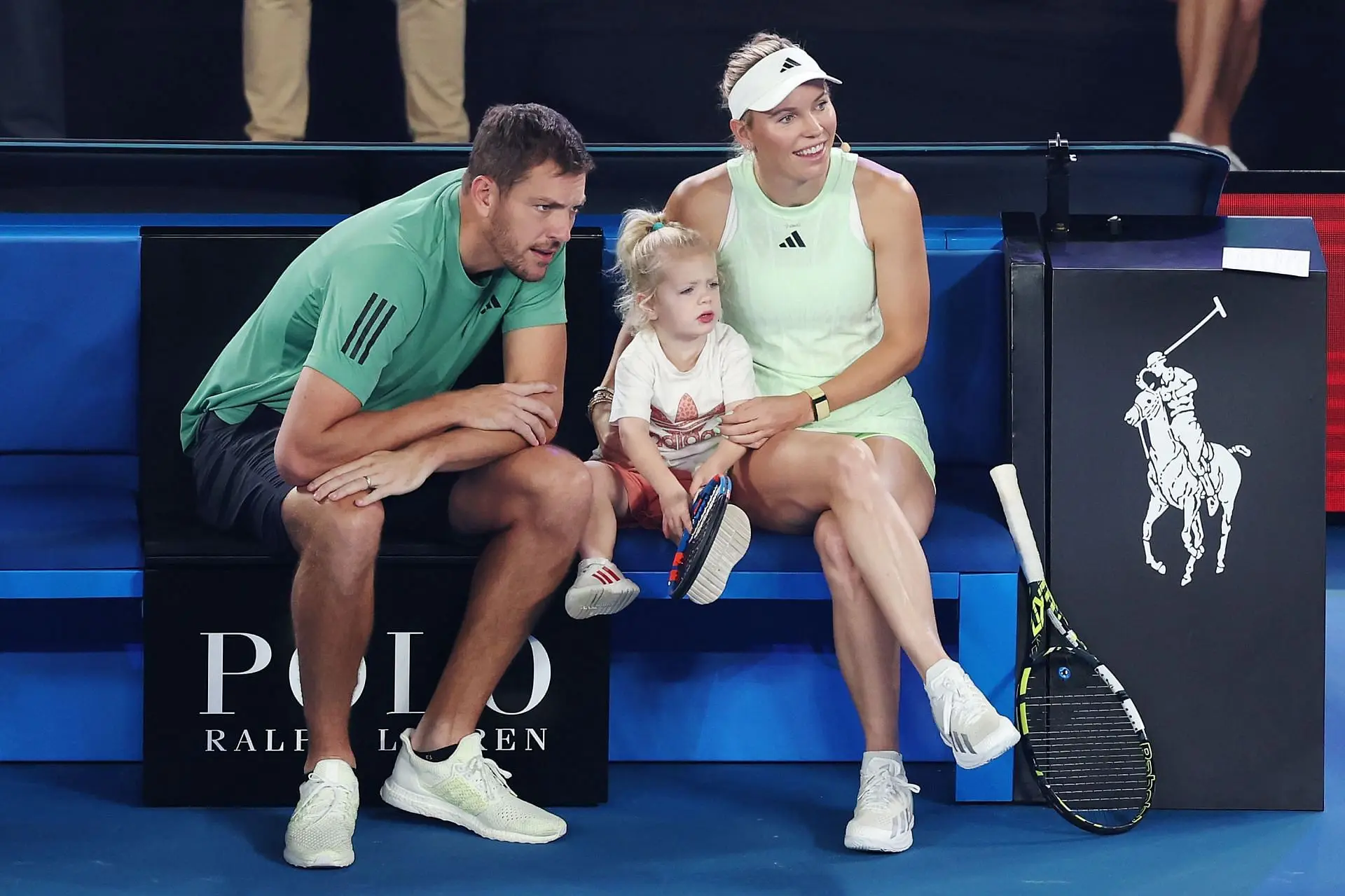 Caroline Wozniacki with her husband David Lee and daughter at the 2024 Australian Open