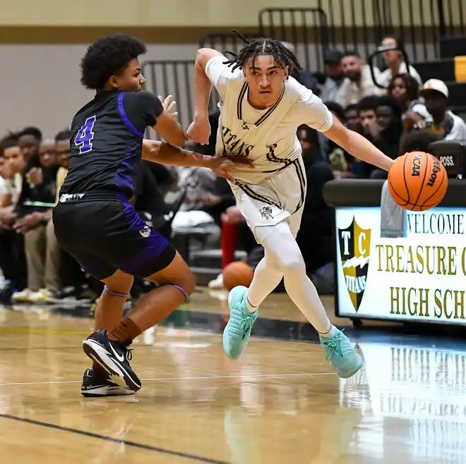 Treasure Coast hosts Okeechobee in a high school boys basketball game, Tuesday, Jan. 30, 2024, in Port St. Lucie.