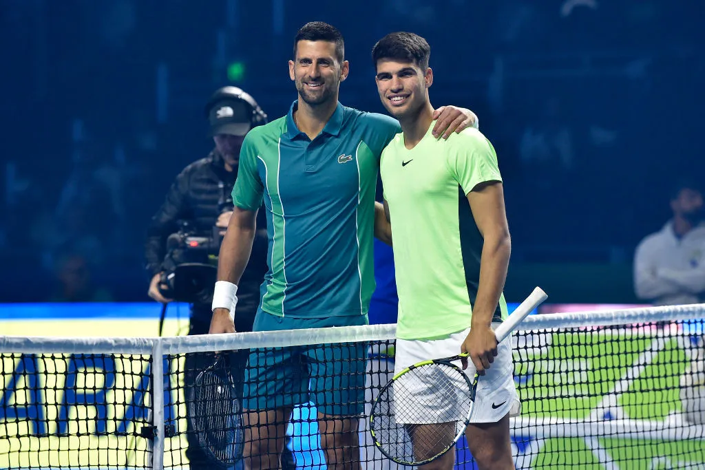 Novak Djokovic and Carlos Alcaraz in an exhibition match that was played in Saudi Arabia. GETTY IMAGES