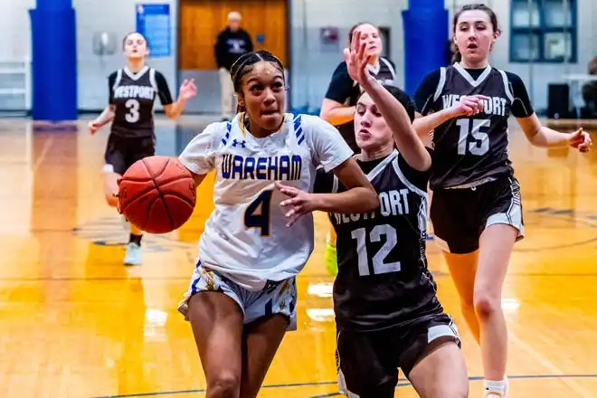 Wareham's Keira Pierre presses the attack.