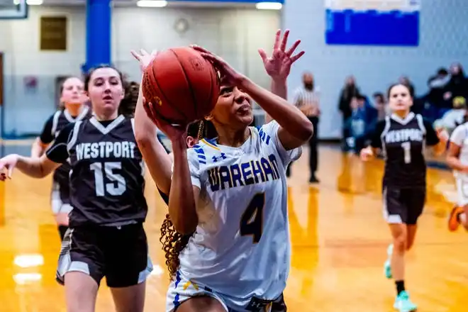 Wareham's Keira Pierre attacks the basket.