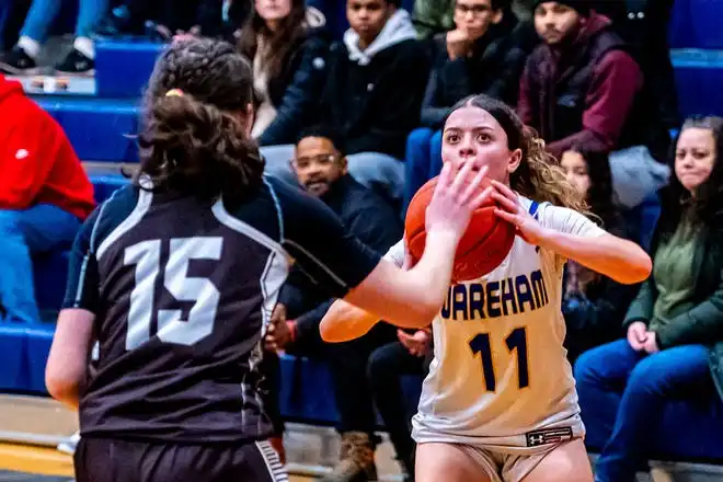 Wareham's Carly Glover gets a good look at the basket.