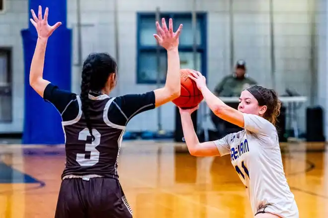 Wareaham's Carly Glover moves the ball around the court.