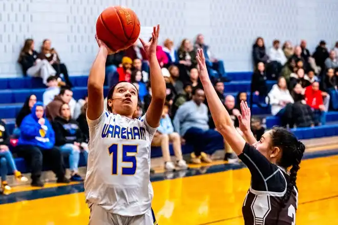 Wareham's Lexi Powell-Gomes lays it in for the Vikings.