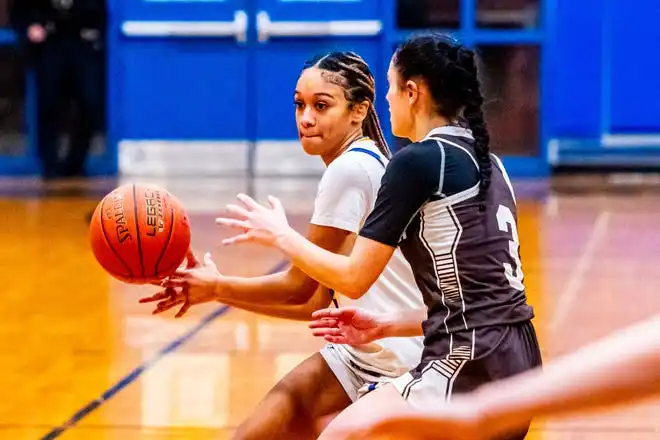 Wareham's Keira Pierre moves the ball around the court.