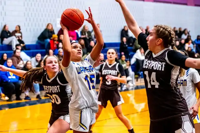 Wareham's Lexi Powell-Gomes attacks the basket.