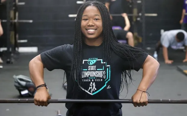 Winter Springs High weightlifter U'Nitee Brown is pictured at the school on Tuesday, January 16, 2024. (Stephen M. Dowell/Orlando Sentinel)