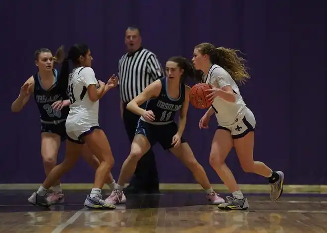 Ursuline defeats New Rochelle 78-23 in girls basketball action at New Rochelle High School on Wednesday, Jan. 31, 2024.