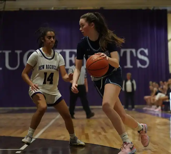 Ursuline defeats New Rochelle 78-23 in girls basketball action at New Rochelle High School on Wednesday, Jan. 31, 2024.