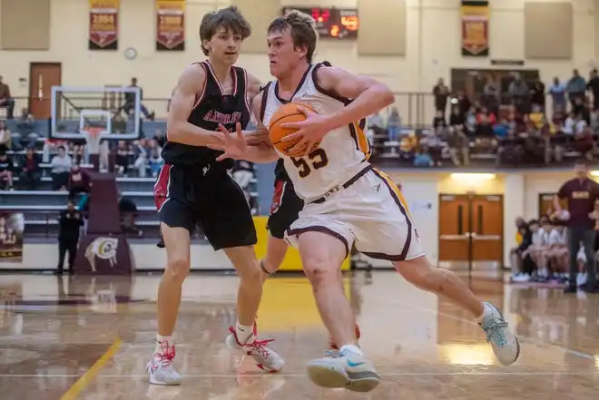 Cherokee’s Luke Smith moves toward the hoop, January 30, 2024, in the game against Andrews.