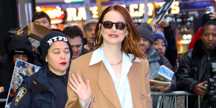 Emma Stone Gives Us Camel Coat Envy In Monochromatic Caramel Tones In NYC