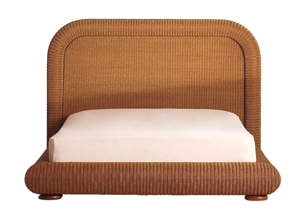 Soho Home, the interiors arm of Soho House, makes this bed frame from mahogany and hand-woven rattan. “Our current bed frame is too masculine for me, so I’ve been searching for something more neutral. I always look at texture, and I love the feel of this piece.”