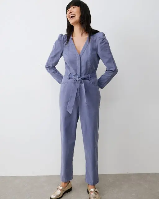 Lilac puff sleeve jumpsuit, £90, Mary Jane loafer, £95, Oliver Bonas