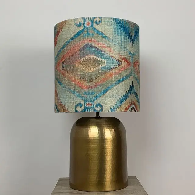 Kochi Antique Brass Metal Hammered Table Lamp with Santa Cruz Teal Shade, Cotterell & Co, £114