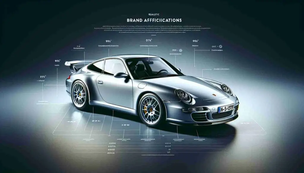 Realistic, high-definition image of a car recognized as a German high-performance vehicle, known for its iconic design. The car is known for brand affiliations related to high-speed automobiles. It's a model that precedes the well-known 996, often compared for their luxury and performance. It should capture the sleek lines, the polished silver body, and the distinctive sporty features. The background includes an overview of the characteristics - the streamlined silhouette, the power-packed engine, and the glossy paint job.