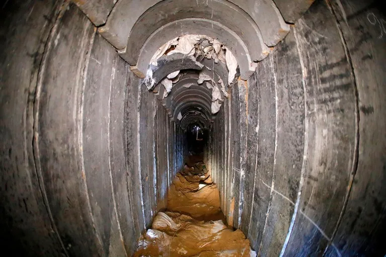 A picture taken with a fisheye lens on January 18, 2018 from the Israeli side of the border with the Gaza shows a tunnel that Israel says was dug by an Islamic Jihad group.