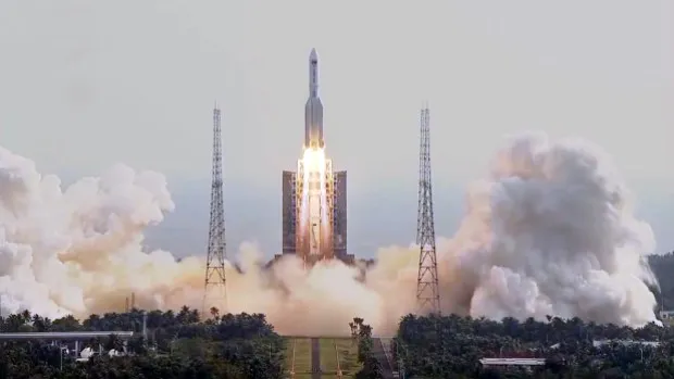 A Long March 5B rocket lifts off from the Wenchang Spacecraft Launch Site on the island of Hainan Oct. 31, 2022, carrying the Mengtian laboratory to orbit — the final module of China’s Tiangong space station. The Long March 5B has prompted sharp criticism from other nations for its design, in which it falls back to Earth in an uncontrolled reentry. 