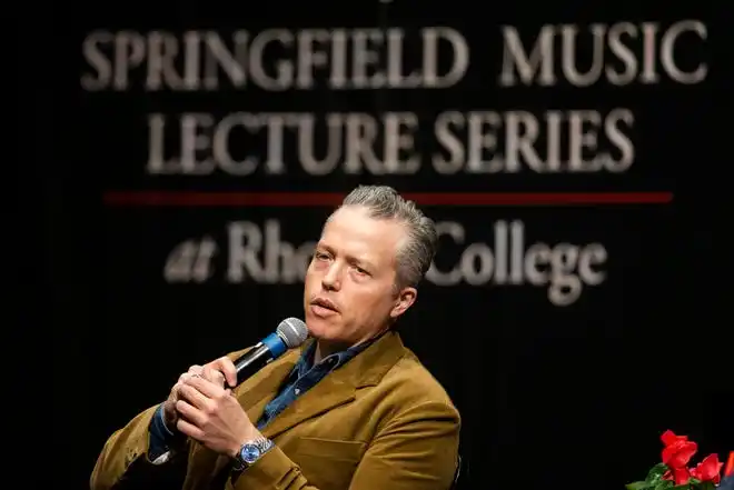 Jason Isbell speaks about his music and career as part of the Springfield Music Lecture Series at Rhodes College in Memphis, Tenn., on Wednesday, February 7, 2024.