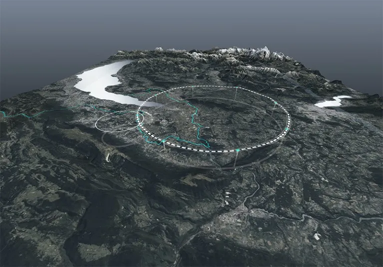 A topological map showing the preferred placement for the FCC at CERN in Europe.