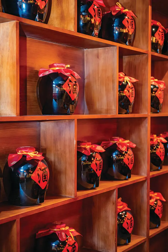 Condiments adorn the walls at Hong.