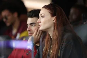 INGLEWOOD, CALIFORNIA - FEBRUARY 13: Joe Jonas and Sophie Turner attend Super Bowl LVI between the Los Angeles Rams and the Cincinnati Bengals at SoFi Stadium on February 13, 2022 in Inglewood, California. (Photo by Katelyn Mulcahy/Getty Images)