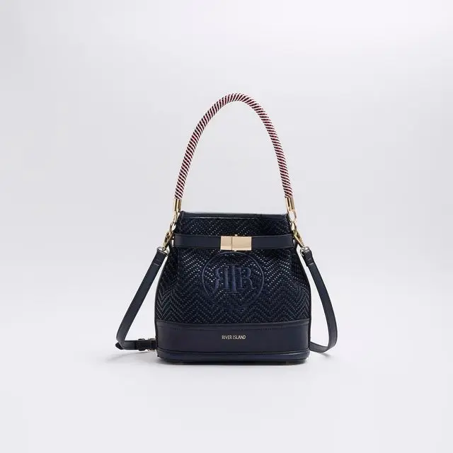 Navy Weave Embroidered Bucket Cross Body Bag, £38, River Island