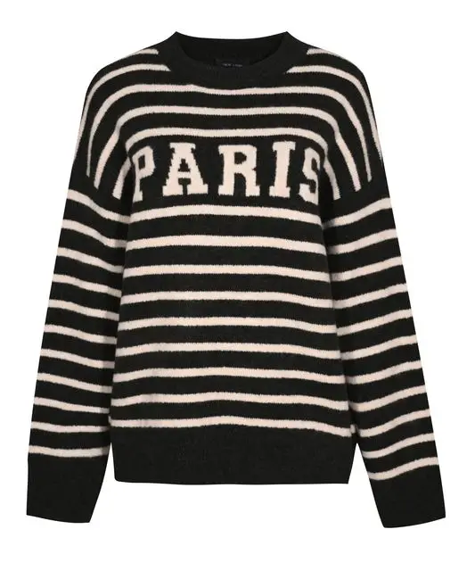 Black Stripe Knit Paris Logo Jumper, £27.99, New Look